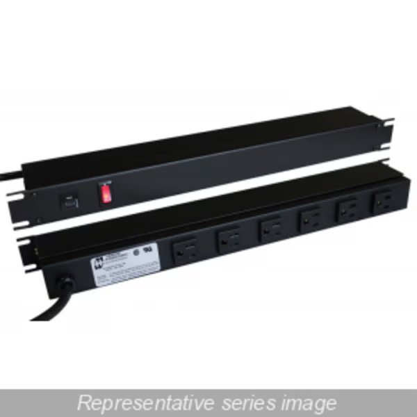 19-inch Rack Mount Outlet Strip, 15A, 8 Outlets, 15 ft cord, Gray, Hammond, Mfr#: 1583T8B1